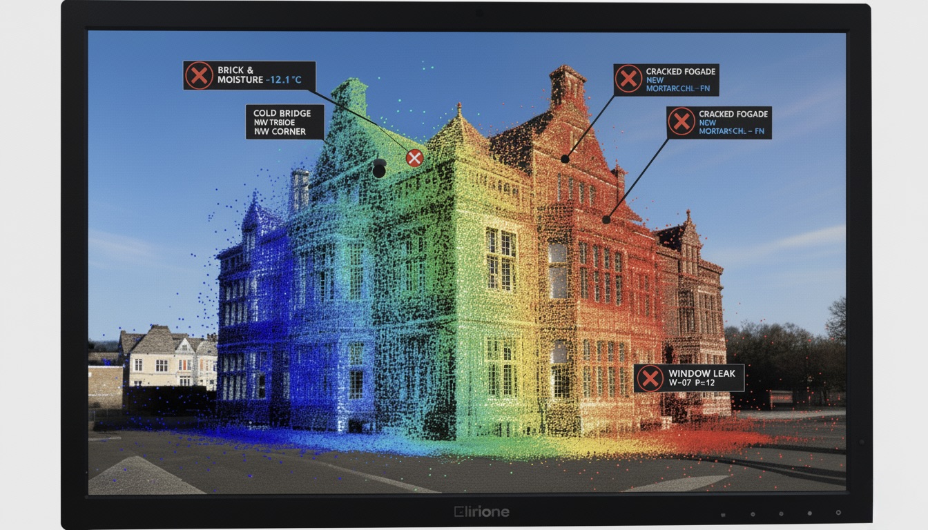 Thermal imaging scan showing building defects
